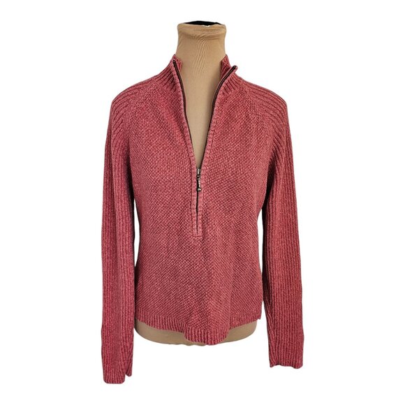 Woolrich Pink Red Knit Half Zip Pull Over Sweater Sz L - Picture 1 of 9